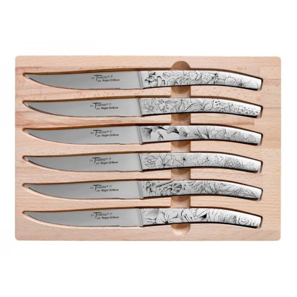 COFFRET 6 COUTEAUX LE THIERS INOX DECOR FLEURIS