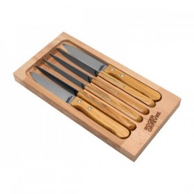 COFFRET 6 COUTEAUX STEAK INOX CHENE DECOR LAMES