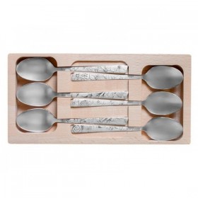 COFFRET 6 CUILLERS A CAFE INOX DECOR FLEURIS