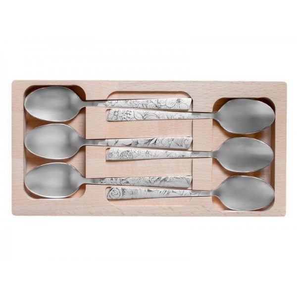 COFFRET 6 CUILLERS A CAFE INOX DECOR FLEURIS
