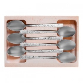 COFFRET 6 CUILLERS TABLE INOX DECOR FLEURIS