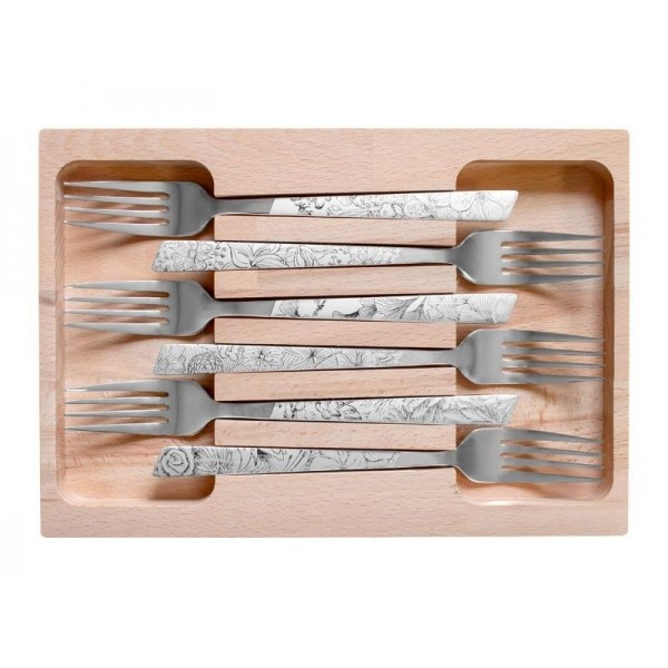 COFFRET 6 FOURCHETTES INOX DECOR FLEURIS