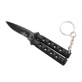 PORTE-CLES COUTEAU PAPILLON THIRD 5,5CM TOUT INOX NOIR