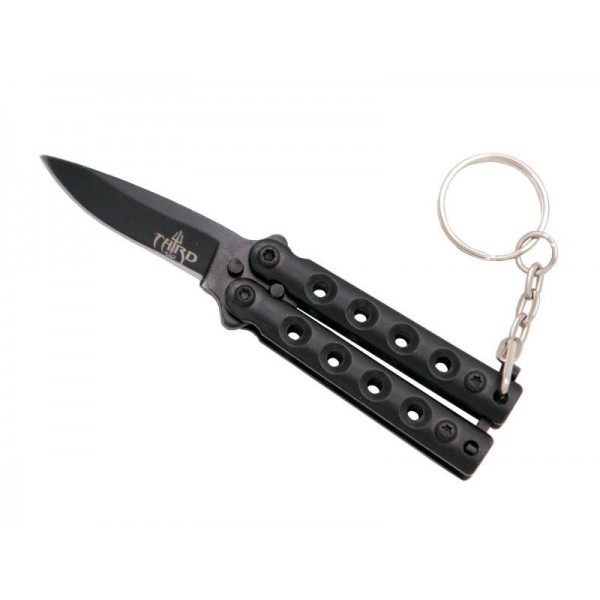 PORTE-CLES COUTEAU PAPILLON THIRD 5,5CM TOUT INOX NOIR