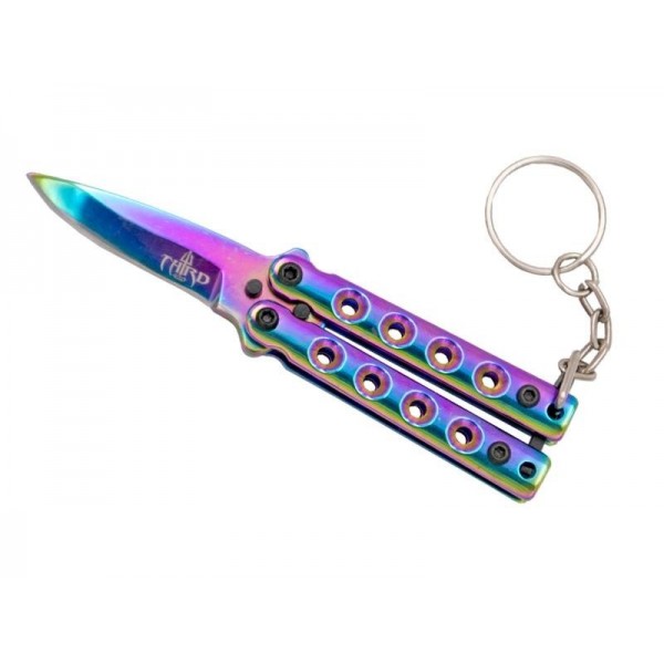PORTE-CLES COUTEAU PAPILLON THIRD ARC-EN-CIEL 5,5CM INOX