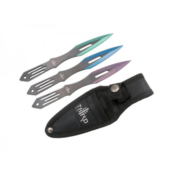 JEU 3 COUTEAUX LANCER THIRD 7CM INOX + ETUI