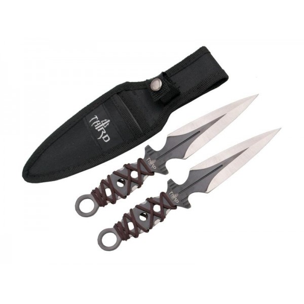 JEU 2 COUTEAUX LANCER THIRD 11,5CM INOX + CORDELETTE