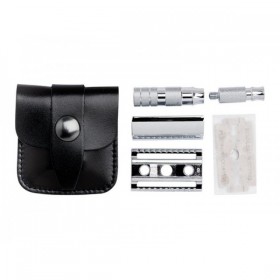 RASOIR DE VOYAGE PEIGNE FERME MERKUR ETUI CUIR NOIR