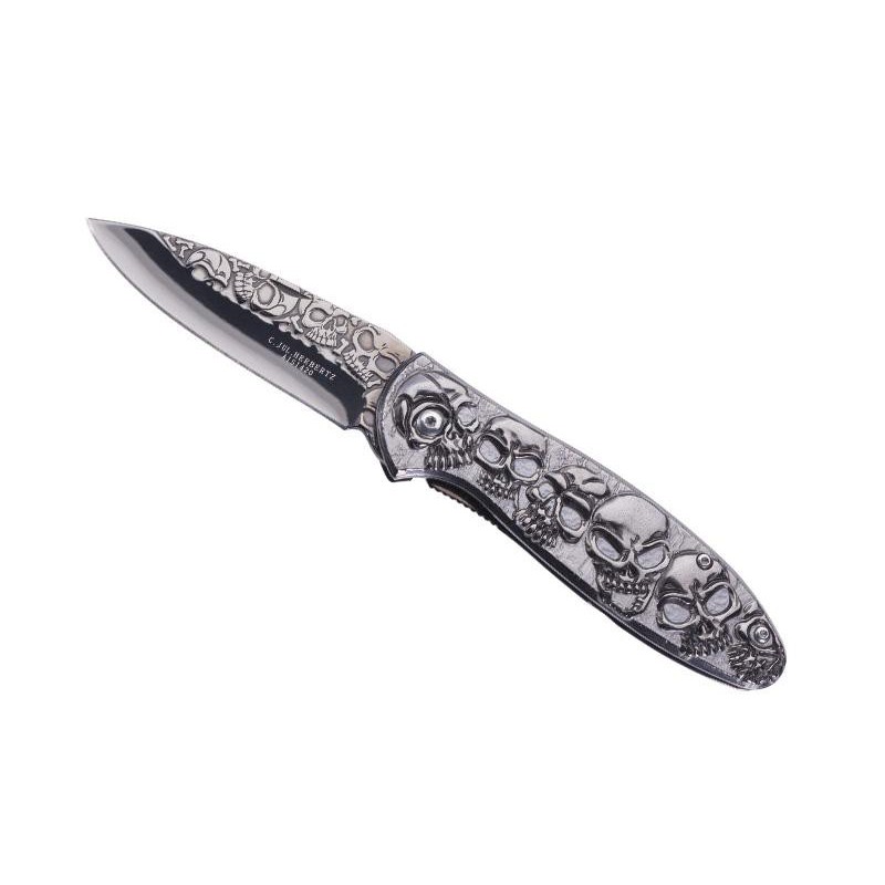 COUTEAU HERBERTZ TETE DE MORT TOUT INOX 11,5CM