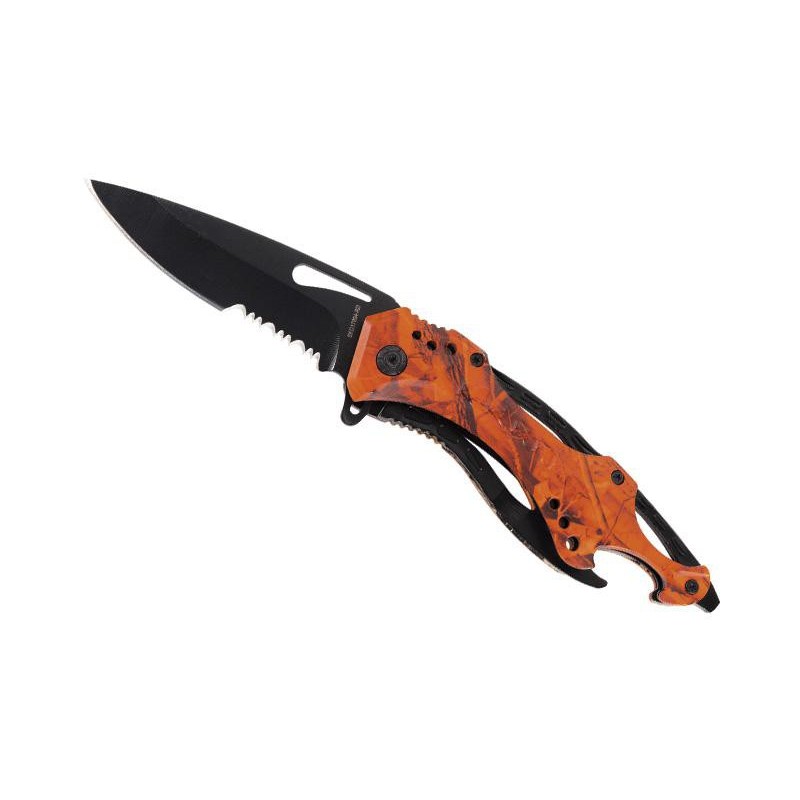 COUTEAU HERBERTZ INOX CAMOUFLE ORANGE 12CM SEMI-DENTEE