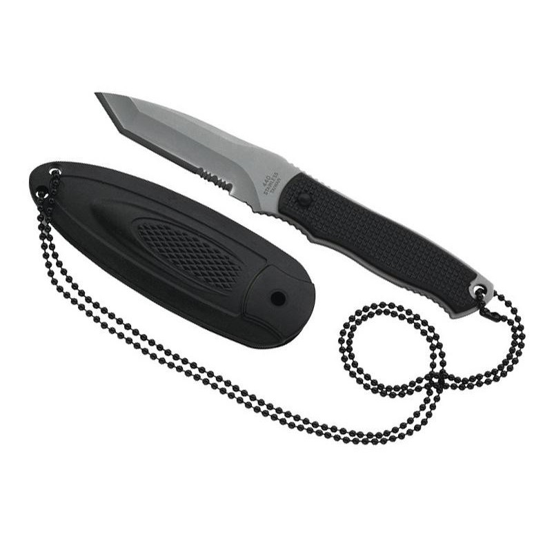 COUTEAU DE COU HERBERTZ NOIR 7CM 440 SEMI-DENTEE + ETUI