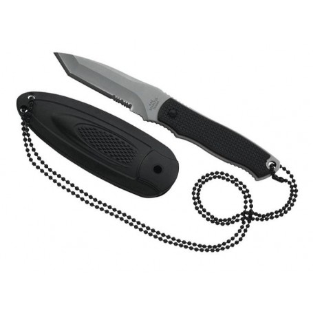 COUTEAU DE COU HERBERTZ NOIR 7CM 440 SEMI-DENTEE + ETUI