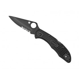 COUTEAU SPYDERCO DELICA 4 TOUT NOIR SEMI-DENTEE