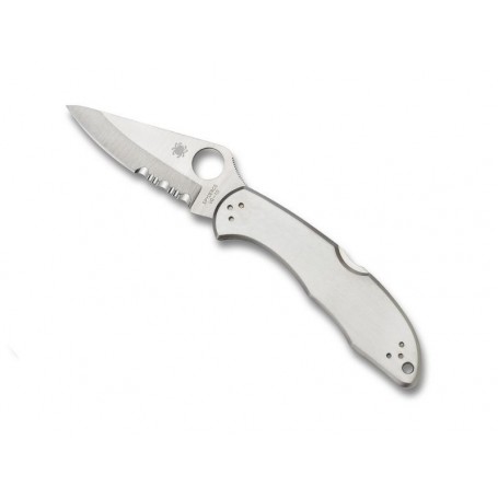 COUTEAU SPYDERCO DELICA 4 TOUT INOX SEMI-DENTEE