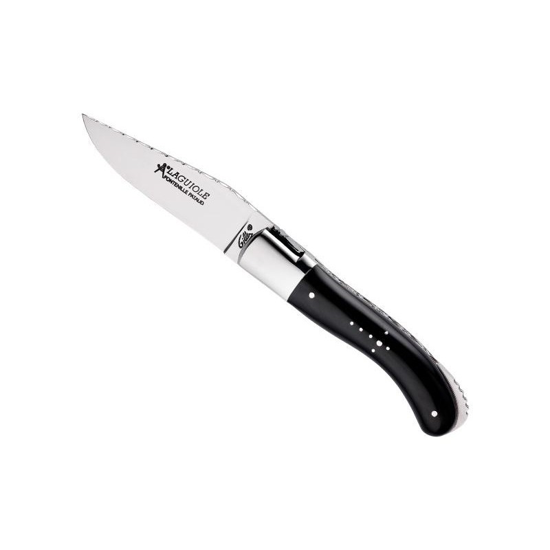 LAGUIOLE GILLES SPORT POINTE DE CORNE NOIRE 13CM GUILLOCHE INOX