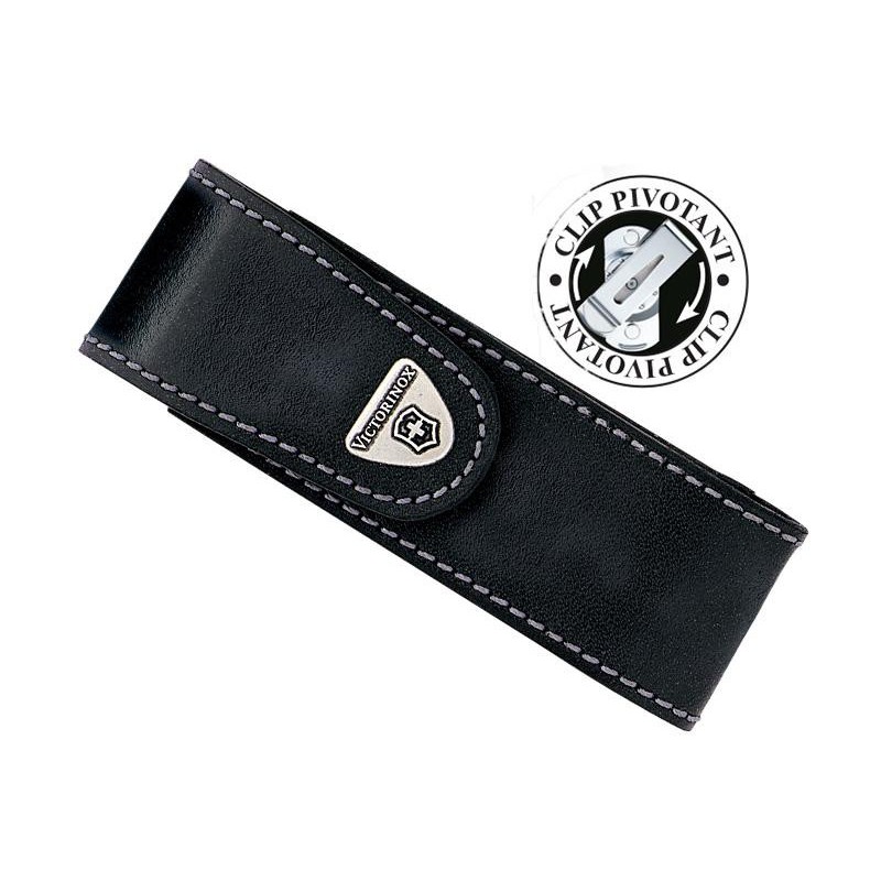 ETUI VICTORINOX 4 A 10 PIECES CUIR NOIR CLIP PIVOTANT