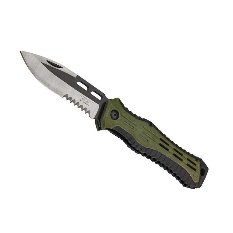 COUTEAU HERBERTZ ABS VERT/NOIR 12,5CM INOX SEMI-DENTEE