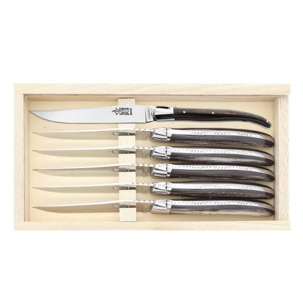 COFFRET 6 LAGUIOLE TABLE G.DAVID F.CORNE NOIRE 23CM