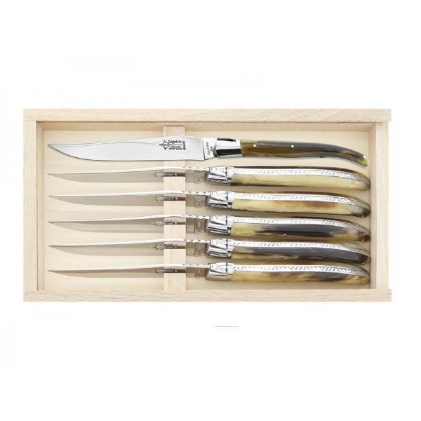 COFFRET 6 LAGUIOLE TABLE G.DAVID F.CORNE BLONDE 23CM