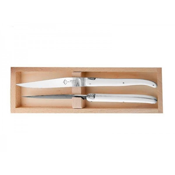 COFFRET 2 LAGUIOLE TABLE G.DAVID POM BLANC 23CM