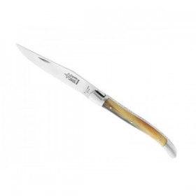LAGUIOLE G.DAVID FACON CORNE BLONDE MITRES INOX MAT 12CM AVEC CROIX