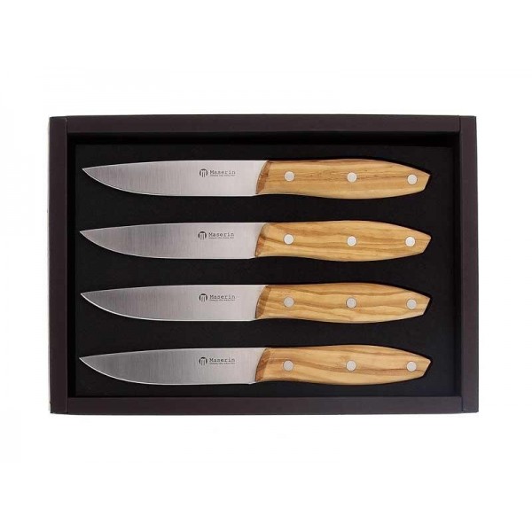 COFFRET 4 COUTEAUX STEAK MASERIN STAKNI 22CM OLIVIER