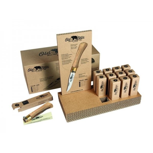 PRESENTOIR 12 COUTEAUX OLD BEAR OLIVIER + 1 OFFERT