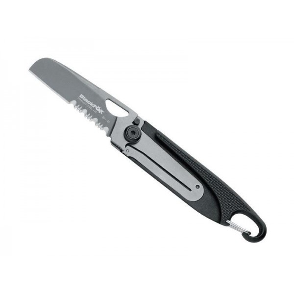 COUTEAU BLACK FOX ZYTEL NOIR SEMI-DENTEE A MOUSQUETON
