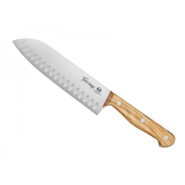 COUTEAU SANTOKU DUE CIGNI TUSCANY 18CM ALVEOLE OLIVIER