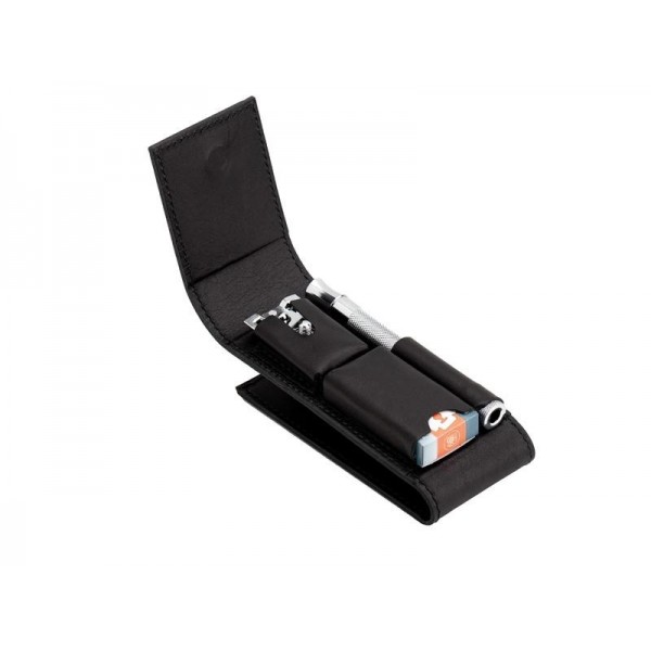 RASOIR DE VOYAGE MERKUR TROUSSE CUIR NOIR
