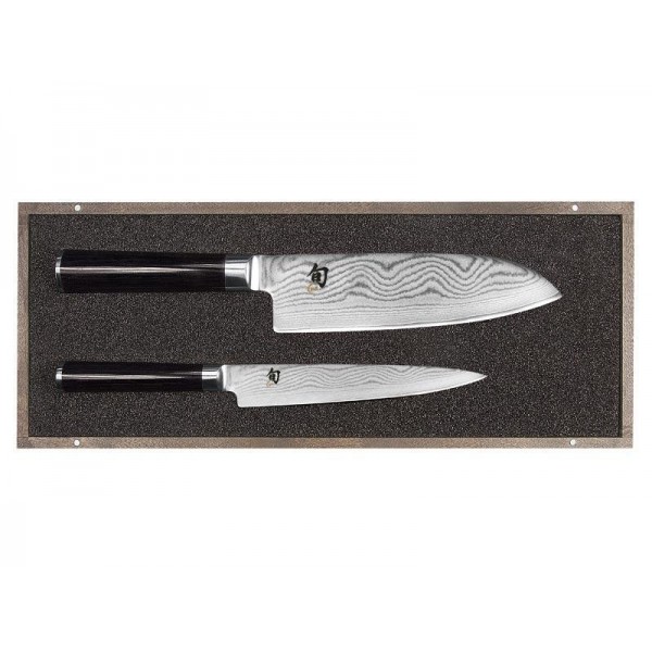 SET 2 COUTEAUX KAI SHUN DAMAS INOX EN COFFRET BOIS