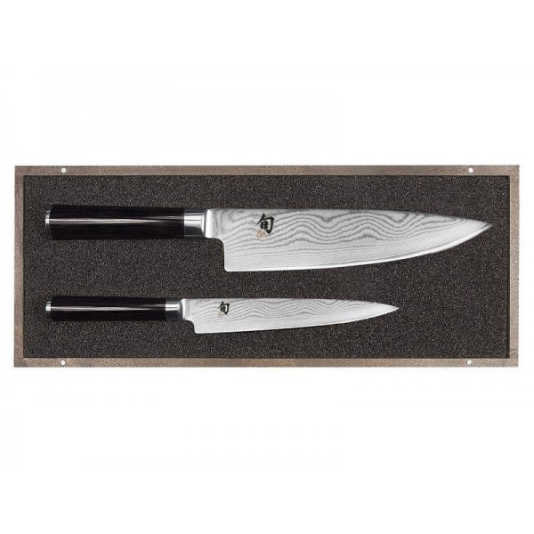 SET 2 COUTEAUX KAI SHUN DAMAS INOX EN COFFRET BOIS