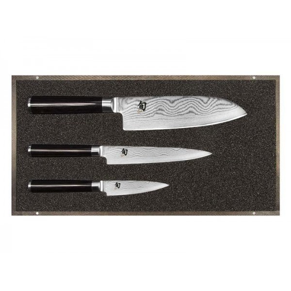 SET 3 COUTEAUX KAI SHUN DAMAS INOX EN COFFRET BOIS