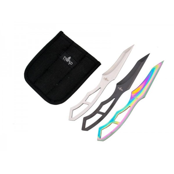 JEU 3 COUTEAUX LANCER THIRD 8,5CM INOX + ETUI