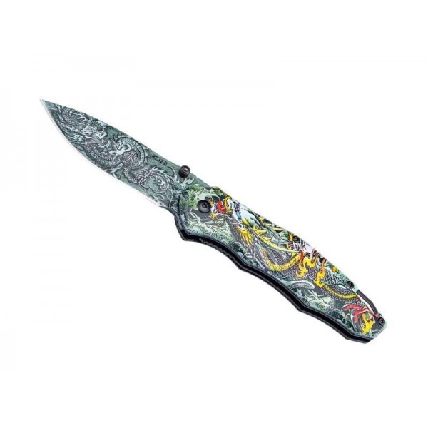 COUTEAU CJH ALUMINIUM 11,5CM INOX DECOR DRAGON CHINOIS